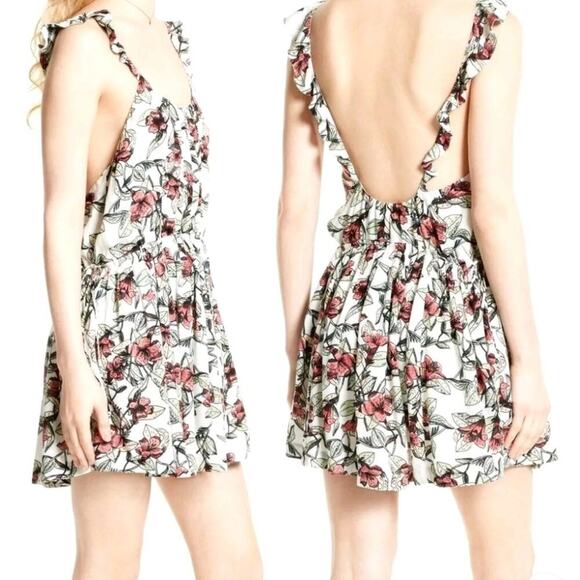 FREE PEOPLE DEAR YOU BACK LESS RUFFLE FLORAL ORANGE GREEN SIZE MED - Picture 1 of 9